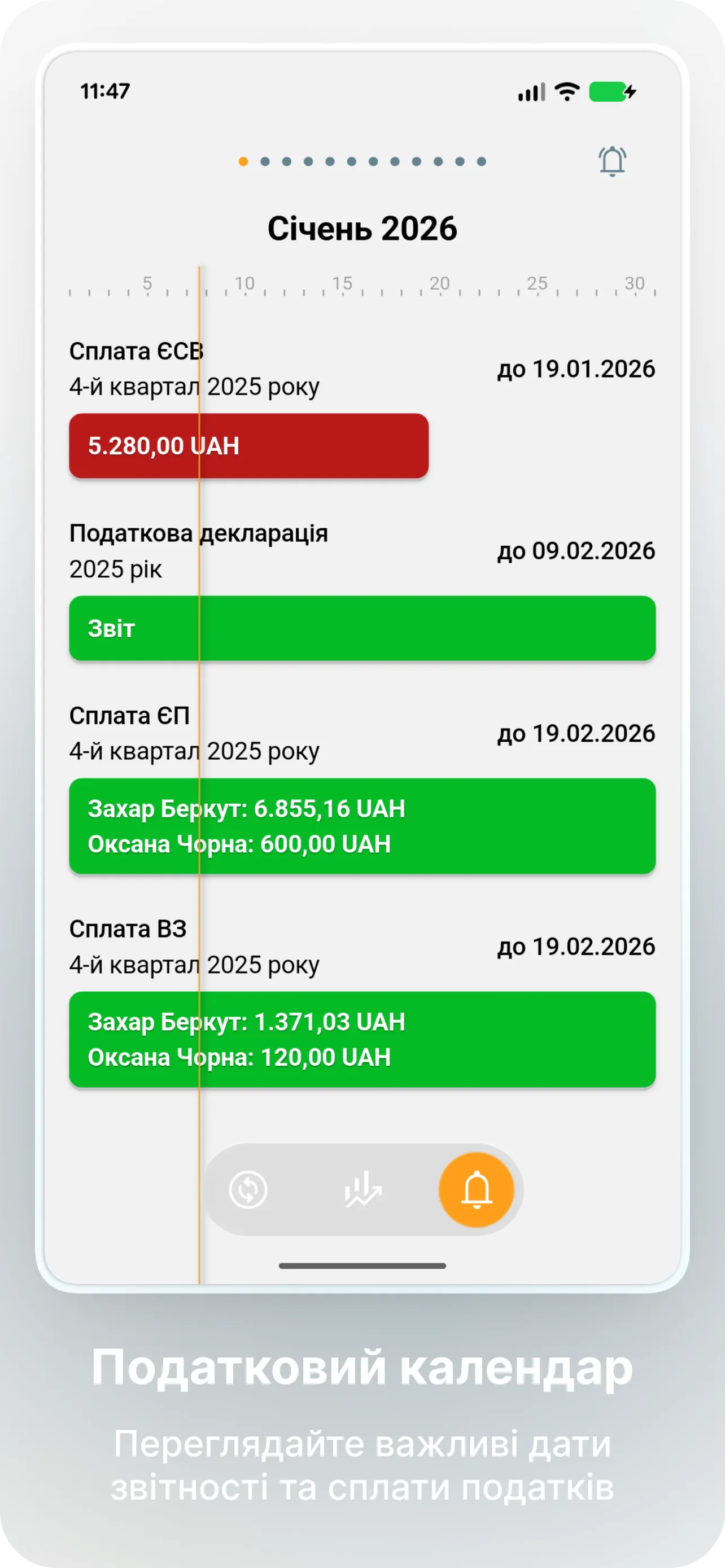 Нагадування про граничні строки сплати податків у TaxerFly